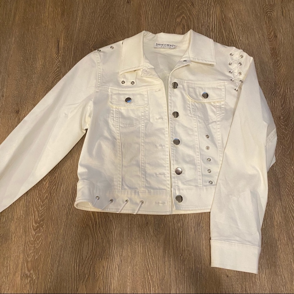 white jean jacket